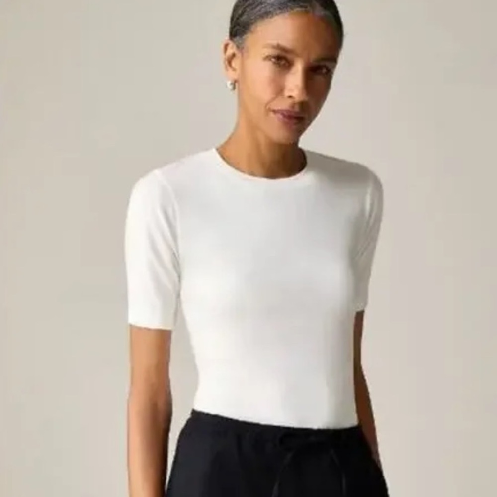 J. Crew Crewneck Refined Rib Elbow-Sleeve T-Shirt Off-White Tee XL